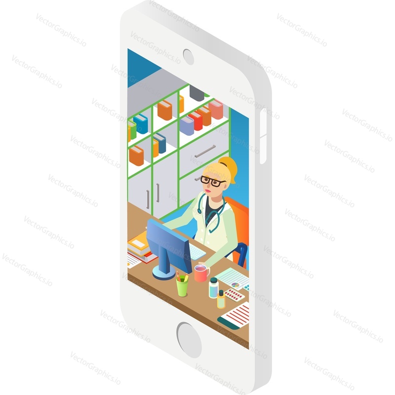 Online pharmacy mobile app vector. Digital medicine icon. Drugstore in smartphone isolated on white background