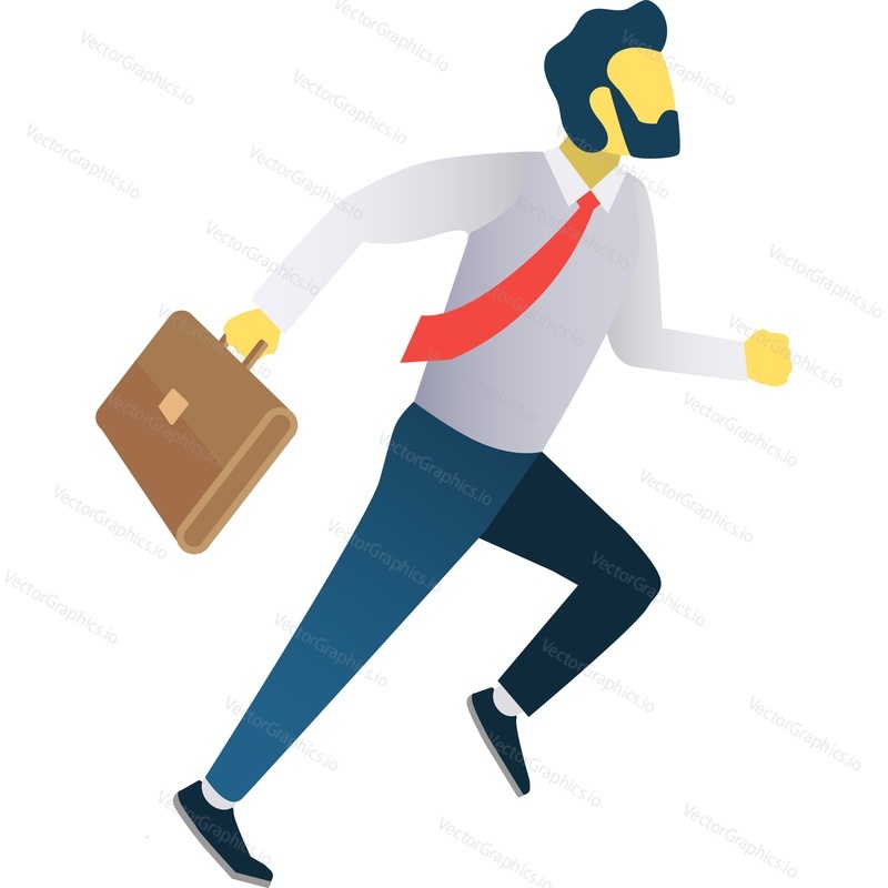 Vector businessman with briefcase running fast icon. Person in suit with suitcase late isolated on white background