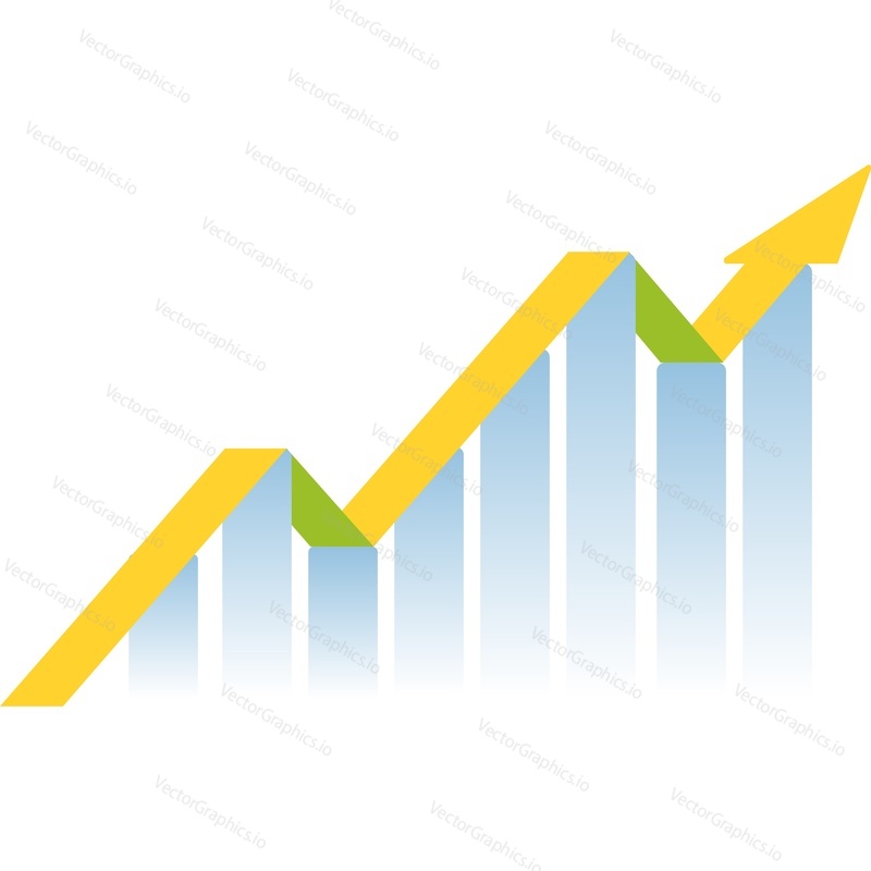 Chart graph with arrow vector icon. Growth up business stock graphic isolated on white background. Market profit financial progress concept