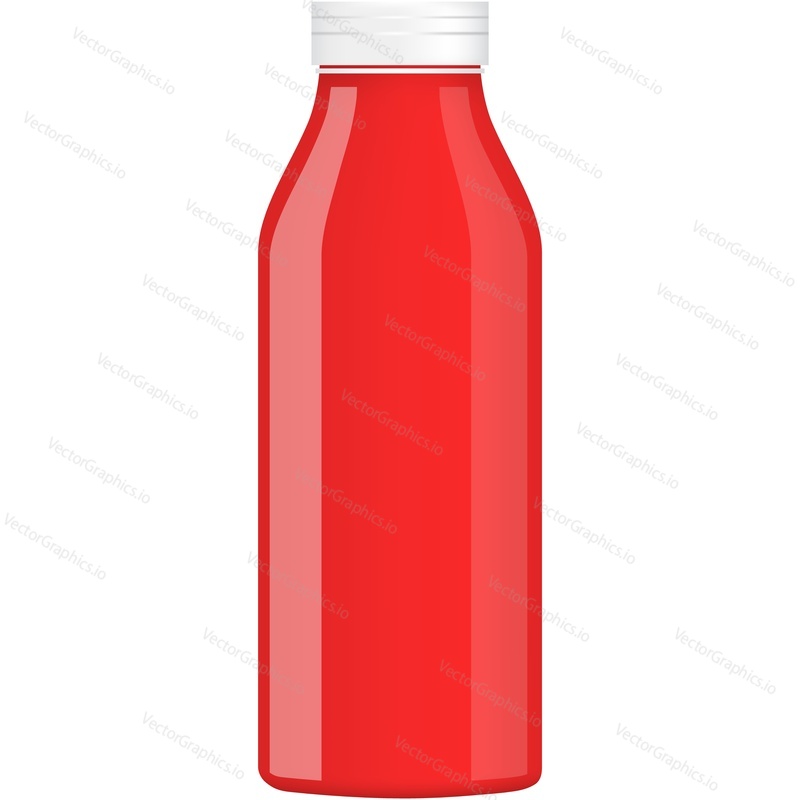 Tomato juice or sauce plastic bottle vector icon. Realistic package design mockup template isolated on white background